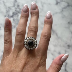Tiffany and Co. pearl and black onyx ring.